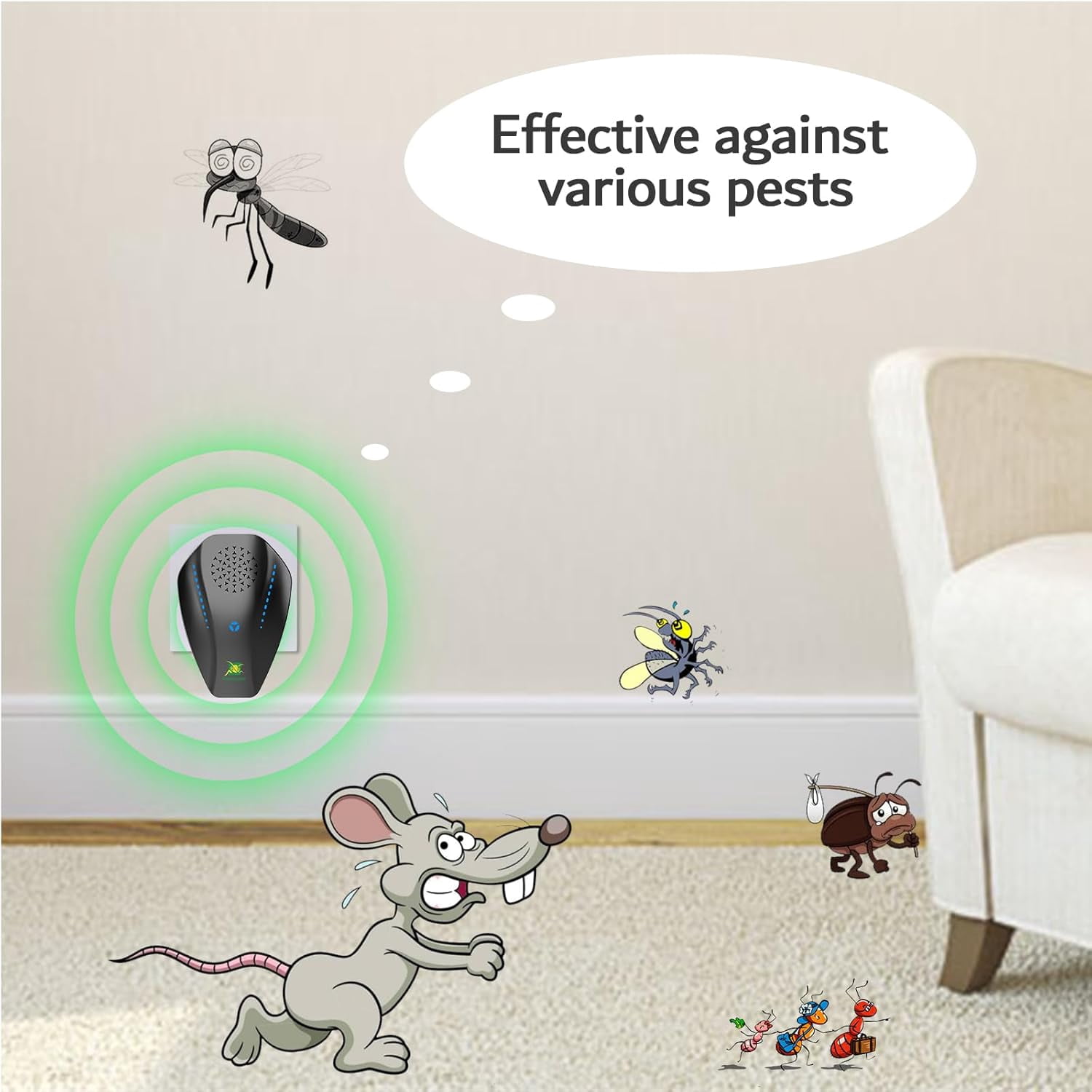 Ultrasonic Pest ler, Electronic Pest lent Ultrasonic Plug in for Roach, Mosquito, Mice, Spider, Ant, Flea, Bug, Pest Control for House Garage Office Hotel