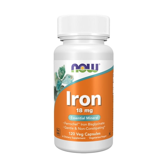 NOW Supplements, Iron 18 mg, Non-Constipating*, Essential Mineral, 120 Veg Capsules