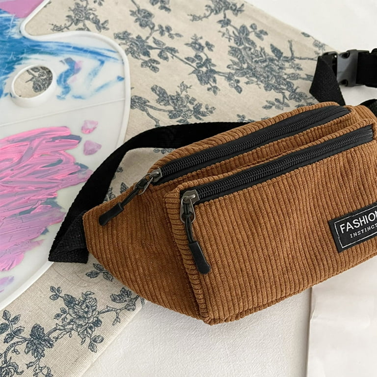 BOOYOU Fanny Pack Corduroy Waist Bag Zippered Chest Bags Sling Travel Pouch for Girls Walmart