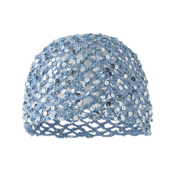 Textilo Women's Summer Glitter Sequin Beanie Boho Hollow Out Crochet Hat for Beach Travel Party,Blue