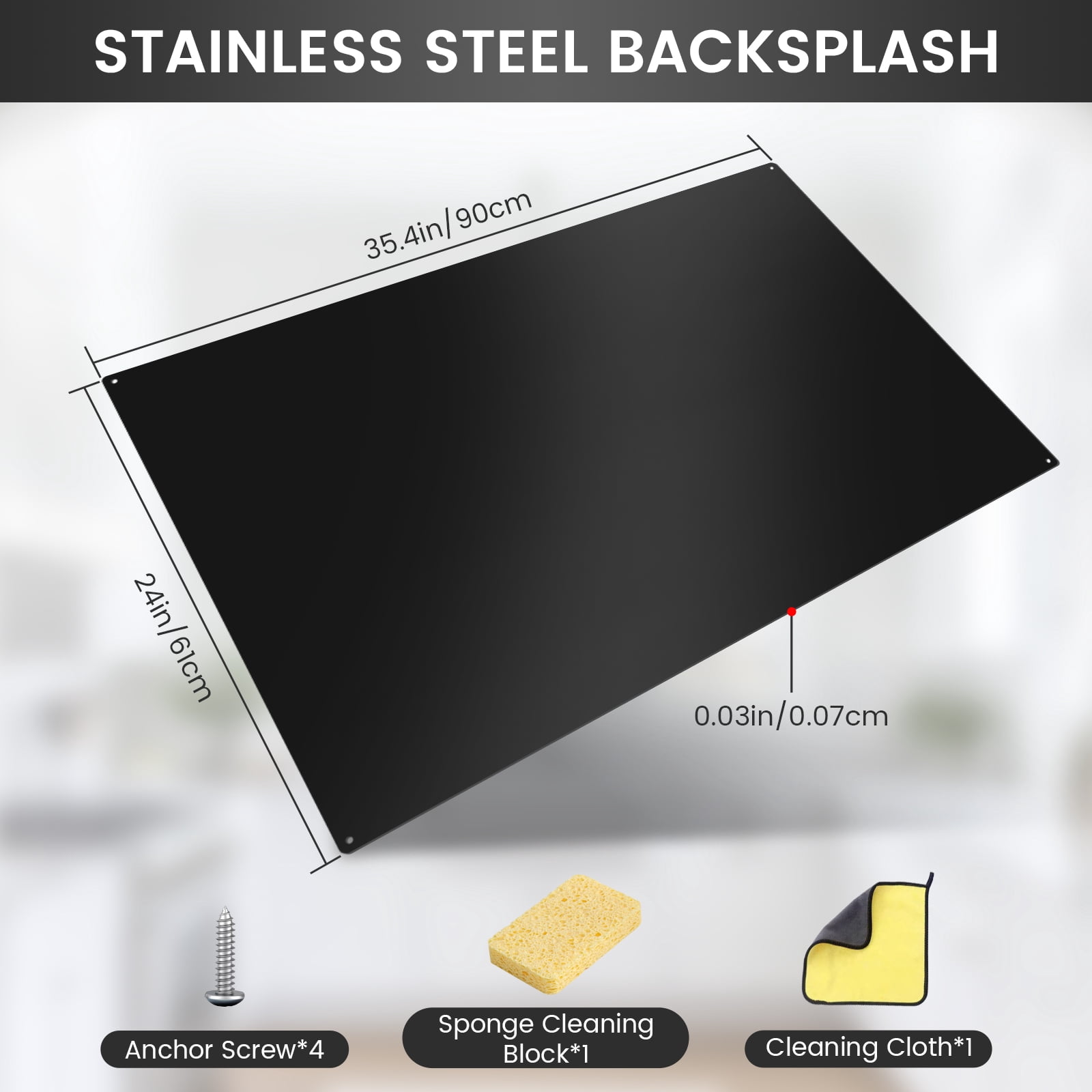 36” x 24” Stainless Steel Backsplash - Ultra Flat Metal BackSplash Panel with 4 Pre-Drilled Holes for Quick Install| Kitchen Backsplash Fits Stove Behind Kitchen Wall & Range Hoods