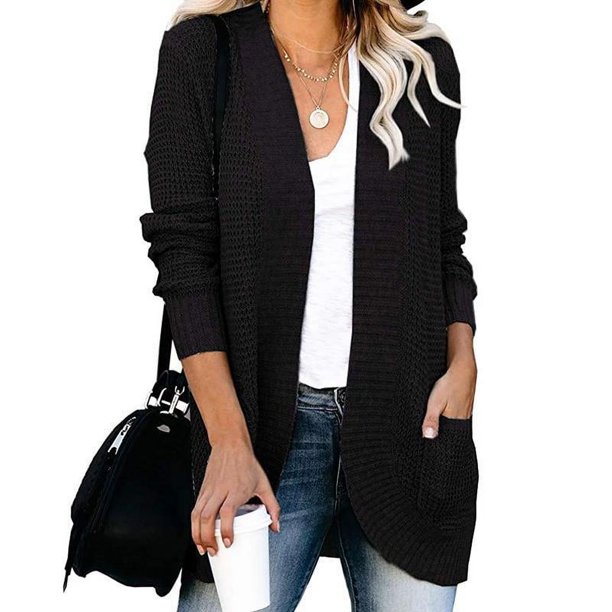 Cárdigan de otoño e invierno para mujer, estilo europeo y americano, con solapa curva, bolsillo grande, suéter tipo cárdigan