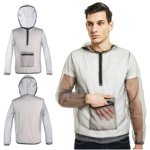 Nsxcdh Mesh Insect Resistant Jacket Hooded Full Zip Breathable Protective Layer Outdoor Fishing Hiking,Lightweight Reusable,Bug Shield,Outdoor Gear