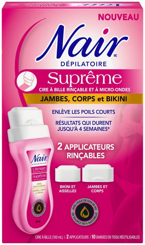 Cire dépilatoire pour jambes, corps et bikini Cire à bille rinçable et à micro-ondes Suprême de Nair