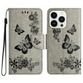 thumbnail image 2 of Feishell Wallet Case for iPhone 16 Pro,Retro PU Leather Butterfly Embossed Pattern Full Protection Anti-Scratch Magnetic Clasp Flip Holder Card Slots & Cash Pocket Phone Cover,Gray, 2 of 9