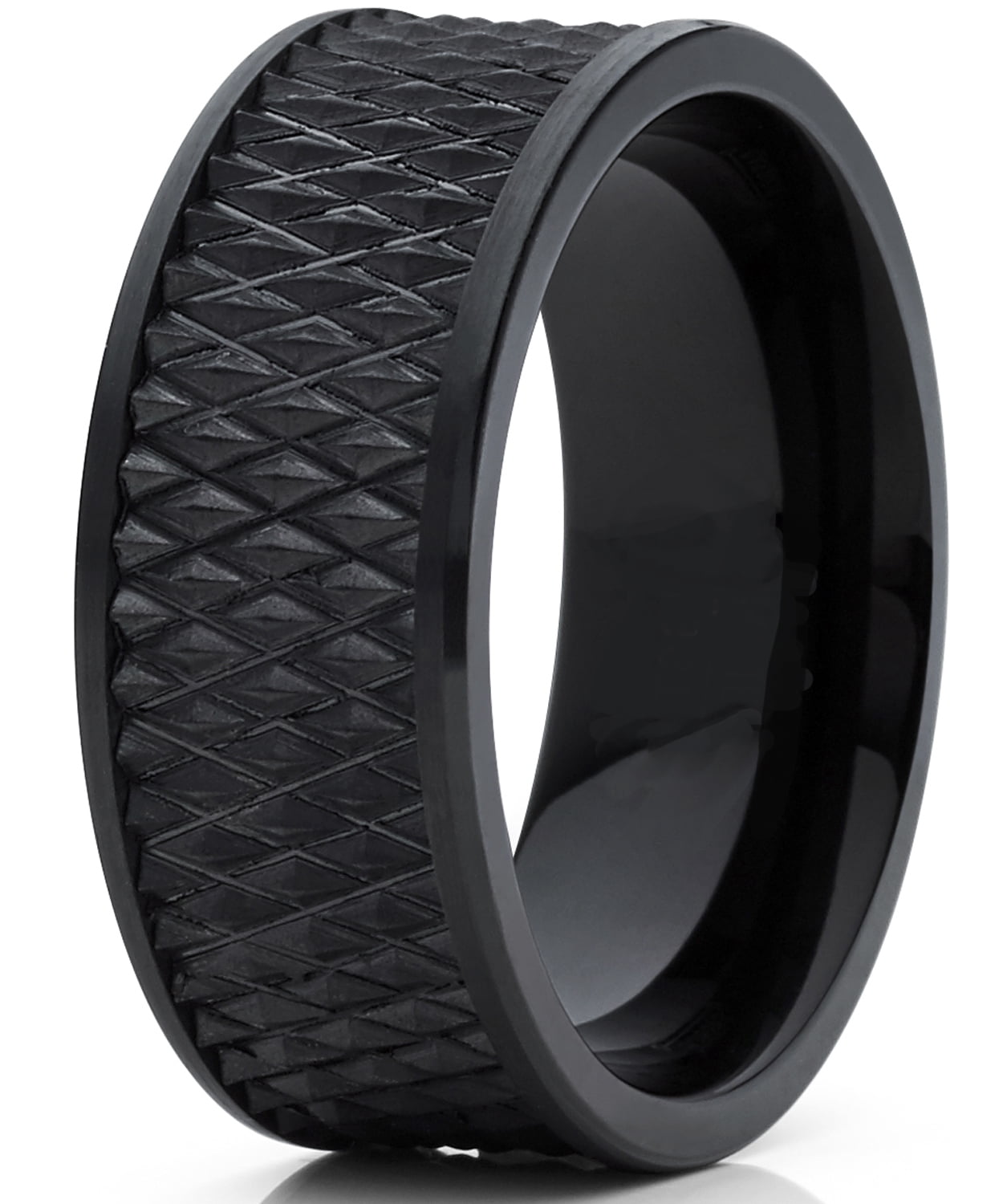 Bague Homme En Carbure De Tungstène Noir - Largeur 8mm, Finition Brossée, Motif Brique
