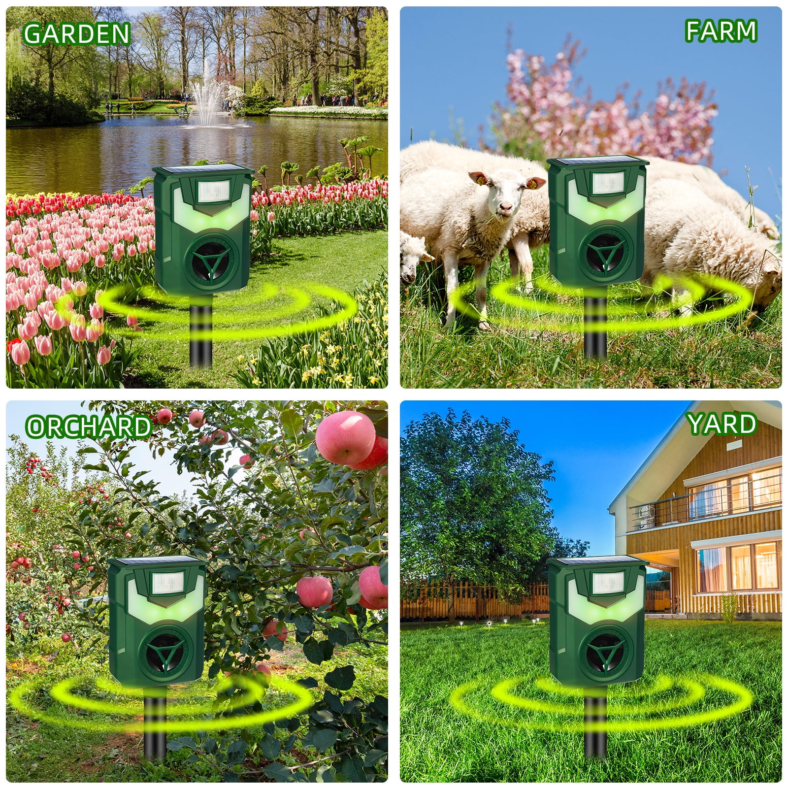 Ultrasonic Animal Repeller Solar Powered Outdoor,Deer Repellent Devices with Motion Sensor Flame Light Waterproof Animal Deterrent for Deer Raccoon Cat Squirrel Skunk Dog Rabbit Coyote and More