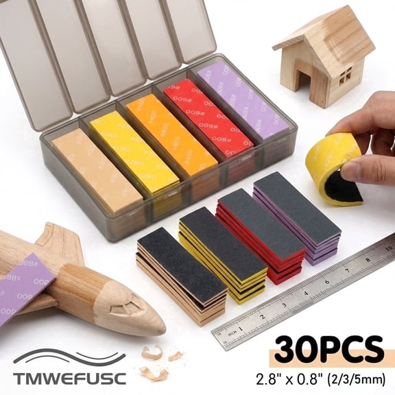 Sanding Sponge Block Set Wet Dry Sandpaper for Wood Crafts Model, 180-800 Grit Hand Sanding Blocks with Storage Box, 30 Pcs