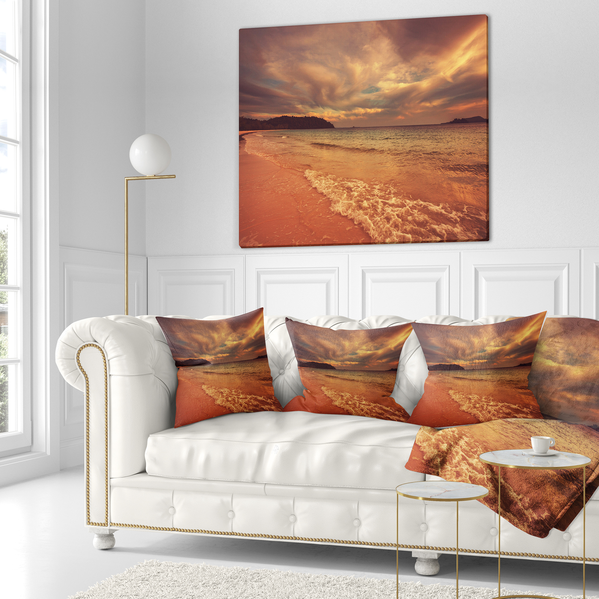 Designart Brown Serene Tropical Beach - Seashore Throw Pillow - 16x16