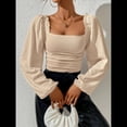 thumbnail image 4 of Blusa Corta de Larga con Cuello Cuadrado y Mangas Abullonadas para Mujer Albaricoque M, 4 of 10