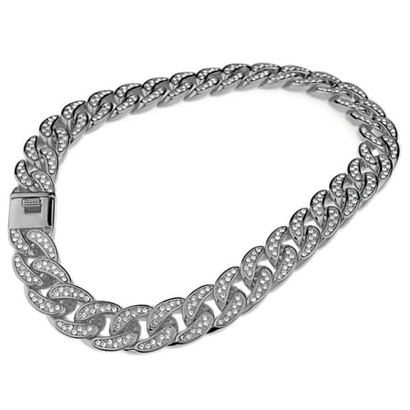 Mens Choker Necklace 18" Inch x 18MM Wide Cuban Link Silver Tone Chunky Iced-Out Bling Hip Hop Chain