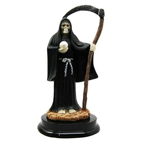 5.5" Tall Black Santa Muerte With Scythe Protection Decorative Figurine