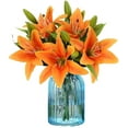 thumbnail image 1 of 6 racimos de lirio hidratante con mango de alta simulación, flores artificiales, lirio de simulación para decoración del hogar en la sala de estar (naranja), 1 of 5