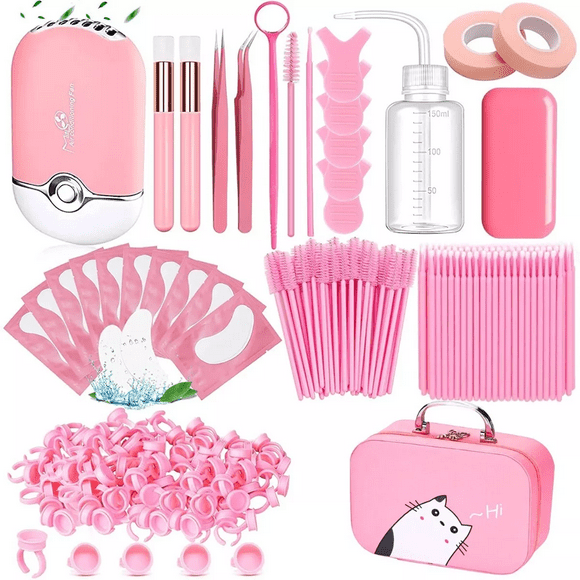 Kit Pestañas 1x1 Parches Microbrush Ventilador Cepillo, Rosa 325 Piezas