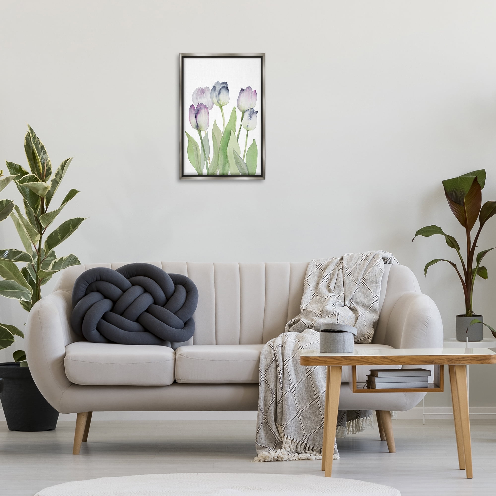 Stupell Industries Soft Garden Tulips Botanical & Floral Painting Gray Floater Framed Art Print Wall Art, 17 x 25