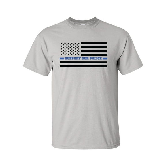 Back The Blue Thin Line On USA Flag Support Our Police Short Sleeve T-shirt-Ice Grey-medium