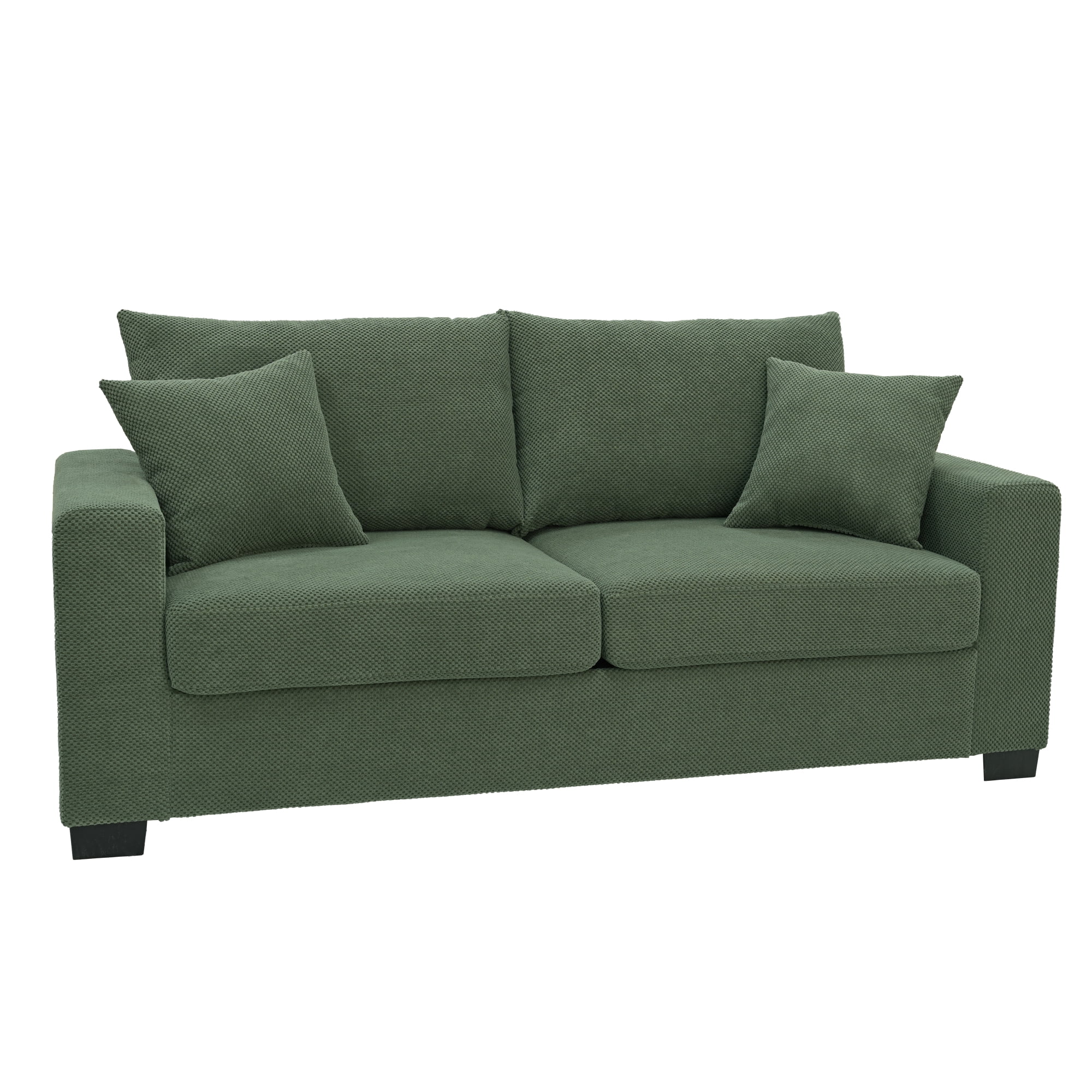 Leumius 69" Sofa for Living Room,Modern 2 Seater Couch for Small Space,Upholstered Loveseat with 2 Throw Pillows,Dark Green