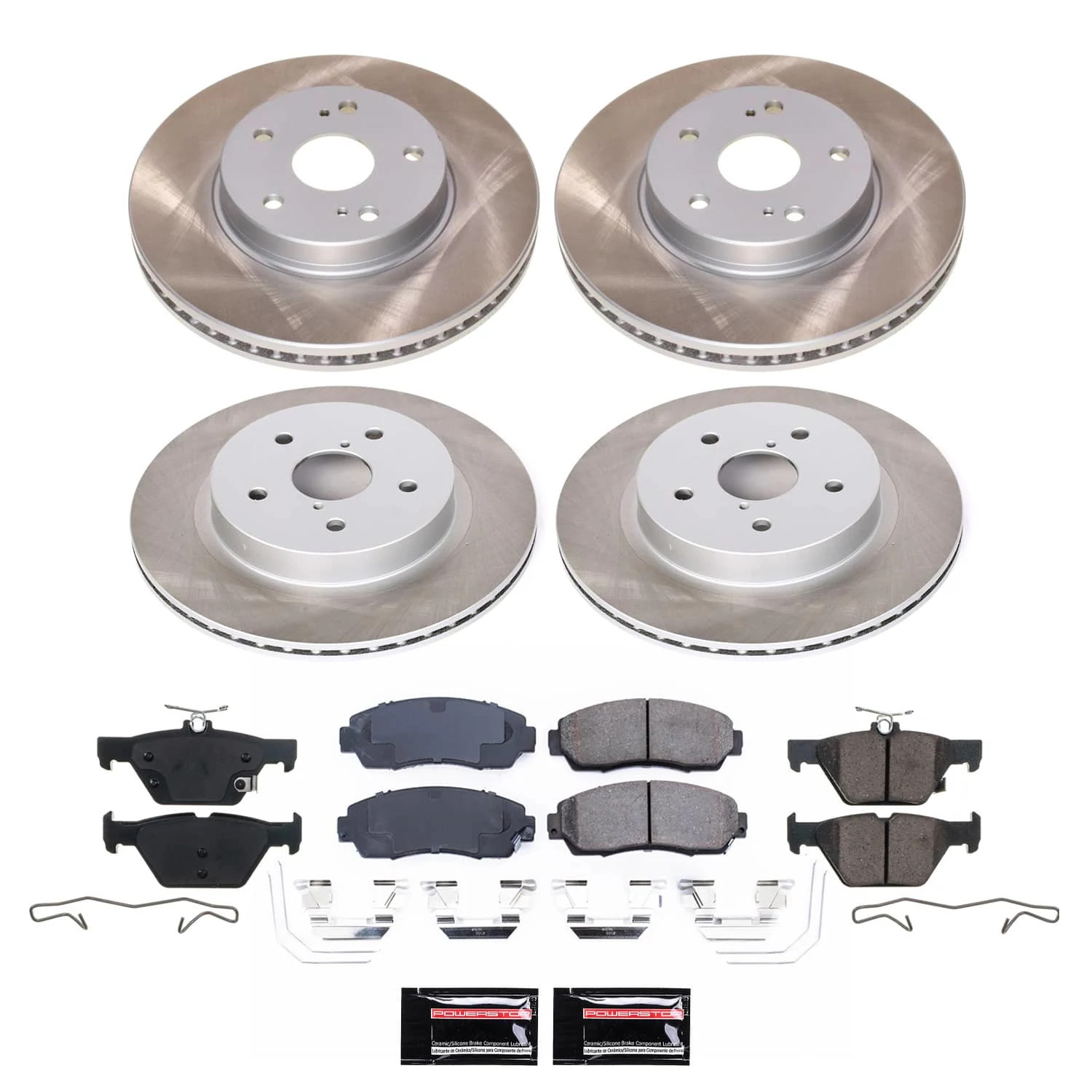 PowerStop Front and Rear Semi-Coated Rotor and Low-Dust Ceramic Brake Pad Kit SC7357
