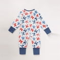 thumbnail image 4 of ZEHJUHAN Infant Independence Day Romper Bows Pattern Long Sleeve Jumpsuit with Zipper Cute Playwear Blue，1-3M, 4 of 7