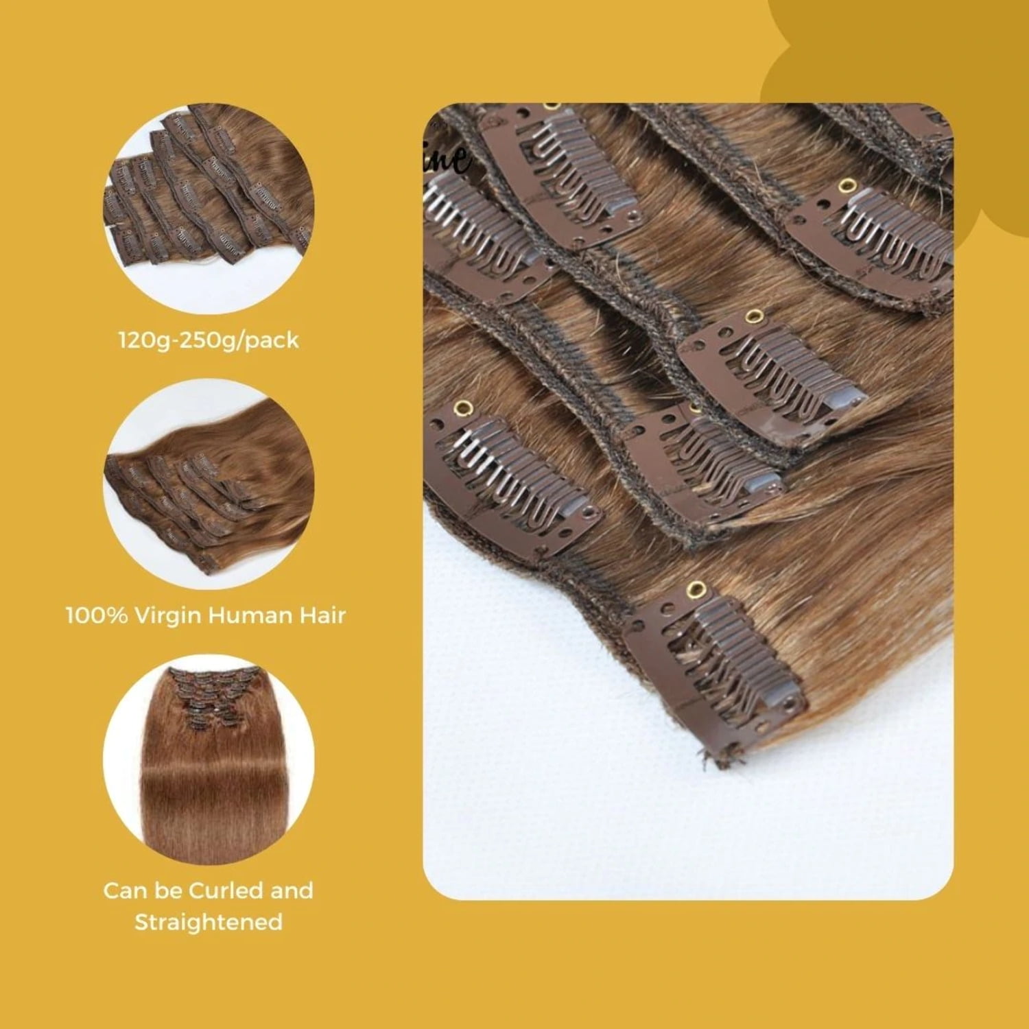 Brown Straight Clip Ins - 7 Pcs with a Free Eye Lash Extensions