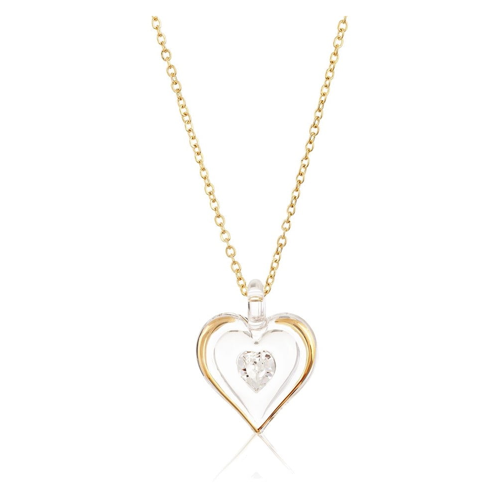 April Gold Trim Swarovski Birthstone Heart 18 inch Necklace