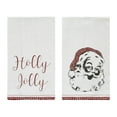 thumbnail image 3 of VHC Brands Chenille Christmas Holly Jolly Text Muslin Cotton Farmhouse Decor Fabric Loop Embroidered Pom Lace Kitchen Towel Set of 2, Soft White, 3 of 4