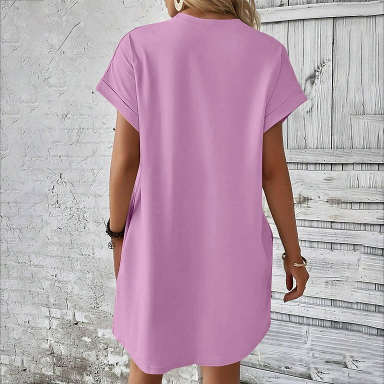Summer Xqxayjr Plus Size Short Sleeve Knee Length Graduation Dresses for  Women Under $5 Summer Crew Neck Pockets Flowy Swing Short Mini T Shirt Sun  Dresses Sexy Black Shirt Dresses - Walmart.com