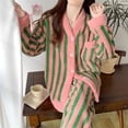 thumbnail image 2 of Cárdigan de franela a rayas para mujer, conjunto de pijama holgado de terciopelo Coral, pantalones de otoño e invierno, traje de dos piezas rojo, Color sólido, 5XL, 2 of 5