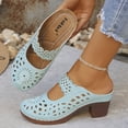 thumbnail image 6 of Dakaela Clogs for Women Closed Toe Chunky Heels Mules Cutout Hollow Slip on Slides Loafer Shoes Arch Support Summer Heeled Sandals Sky Blue 7.5, 6 of 9