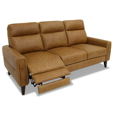 Embrace Mid-Century Modern 78" Power Recliner Leather Sofa in Waxy Tan Leather