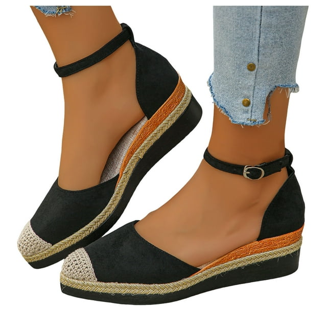 Sandales Habillées à Plateforme Compensée pour Femmes Été Automne 2025 à Bout Pointu Fermé Espadrilles Épaisses Chaussures de Plage