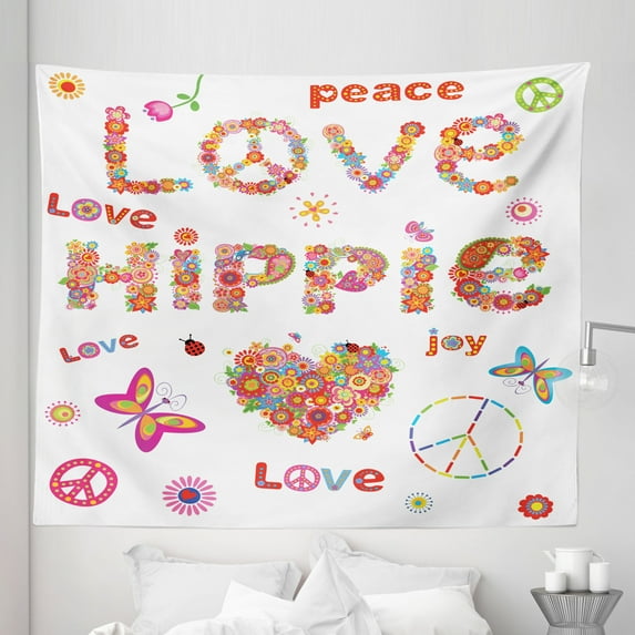 Nature Tapestry, Love Hippie Flowers Season Ladybird Ladybugs Nature Flourishes Art Print, Fabric Wall Hanging Decor for Bedroom Living Room Dorm, 5 Sizes, Multicolor, by Ambesonne