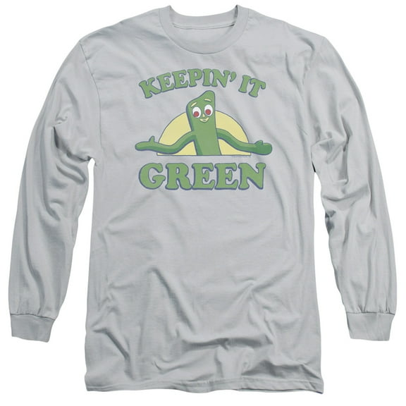 Gumby Keepin It Green Long Sleeve Adult 18/1 T-Shirt Silver