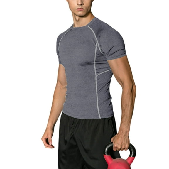 Men's Short Sleeve Compression Workout Shirt with Moisture-Wicking Fabric and Contrast Stitching - X Large, Gray