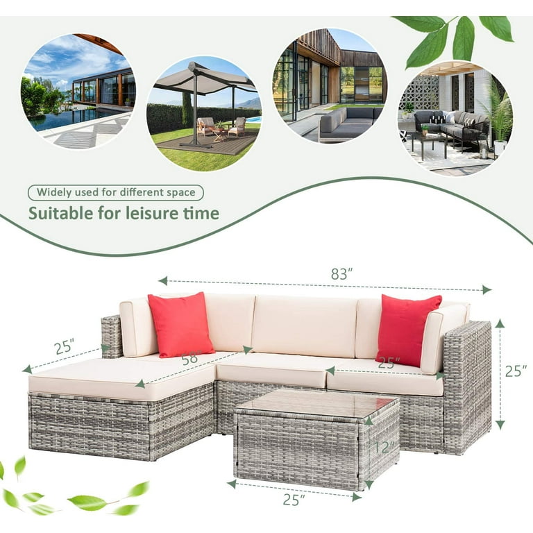 Grezone 6 Pieces Patio Outdoor Furniture Sets All Weather Wicker Sectional Sofa Couch Lawn Sectional Furniture with Washable Couch Cushions and Black