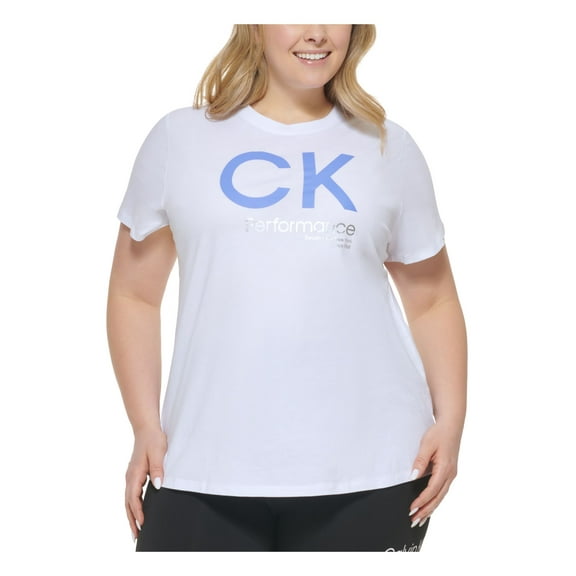 CALVIN KLEIN PERFORMANCE Womens White Logo Graphic Short Sleeve Crew Neck T-Shirt Plus 2X