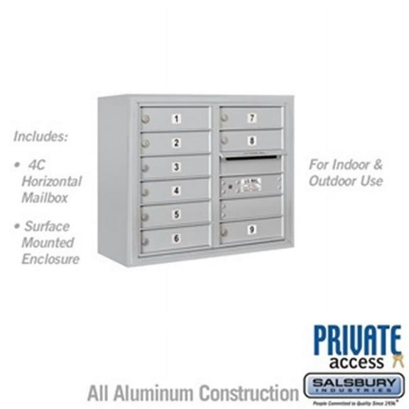 6 Door High Surface Mounted 4C Horizontal Mailbox with 9 Doors in Aluminum with Private Access