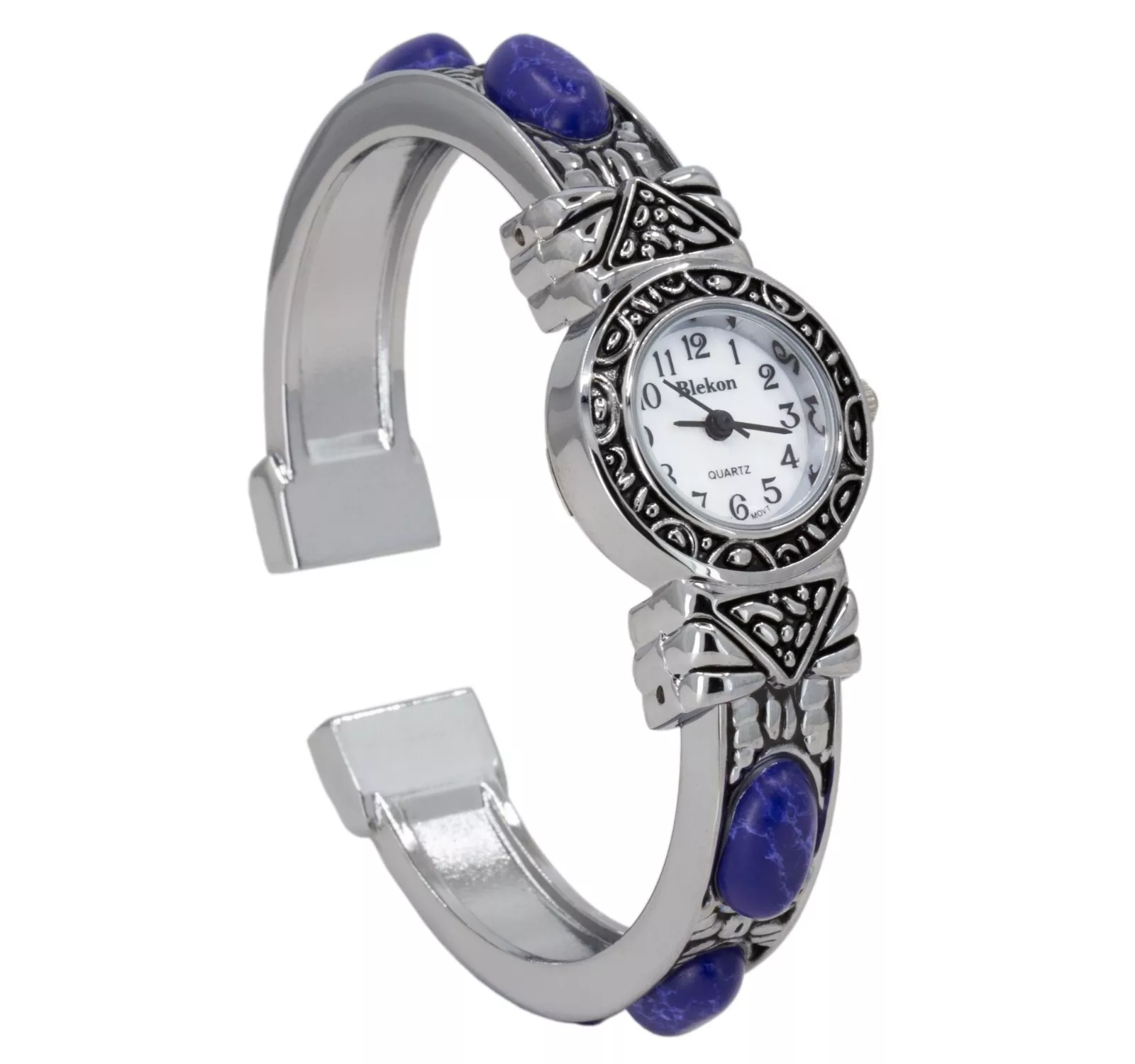 Blekon Stone Studded Watch for Women, 22mm Case Japanese Quartz Movement and Large Cuff Bangle, Best Fits Wrists Measuring 7-8 inches