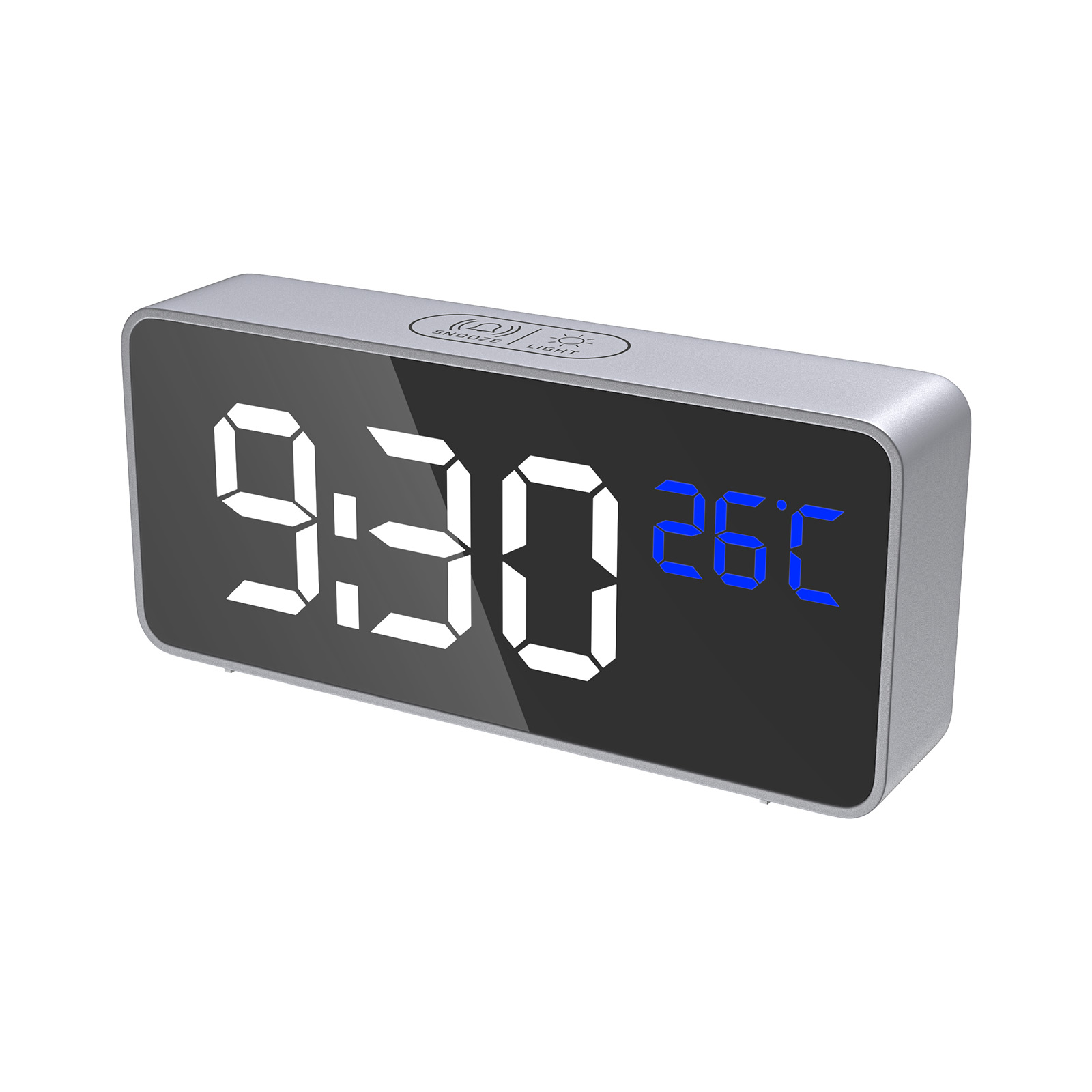 Digital Alarm Clock with Big LED Temperature Display, Portable Mirror Alarm with Dual Alarm