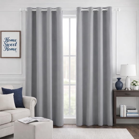 Blackout Curtains for Bedroom 52 X 84 Inch Long 2 Panels Set Light Grey/Gray Room Darkening Curtains/Drapes, Soundproof Thermal Grommet Window Curtains for Living Room