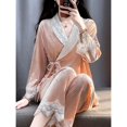 thumbnail image 2 of Pour Femmes Automne et Hiver Ensemble de Robe de Maison Dentelle Avancée Pyjamas Luxe Léger Velours Doré, 2 of 6