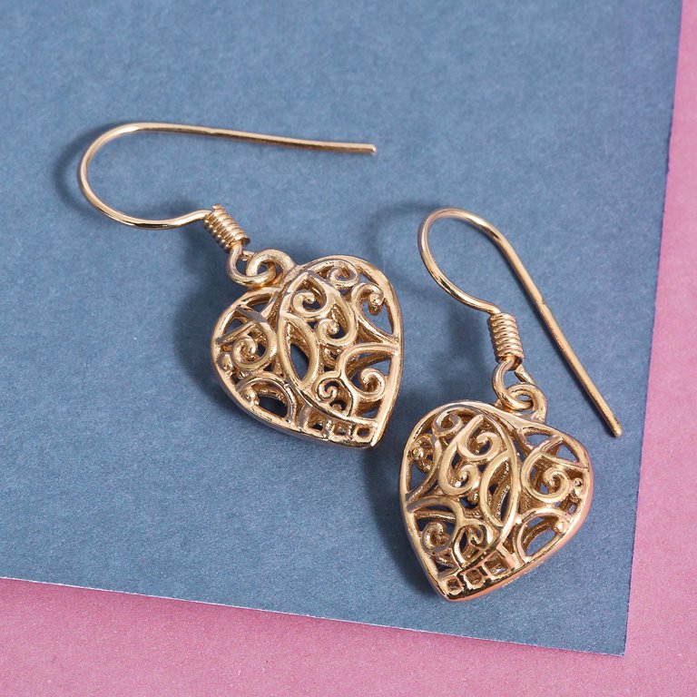 Shop LC Filigree Heart Dangle Earrings - 14K Yellow Gold Plated