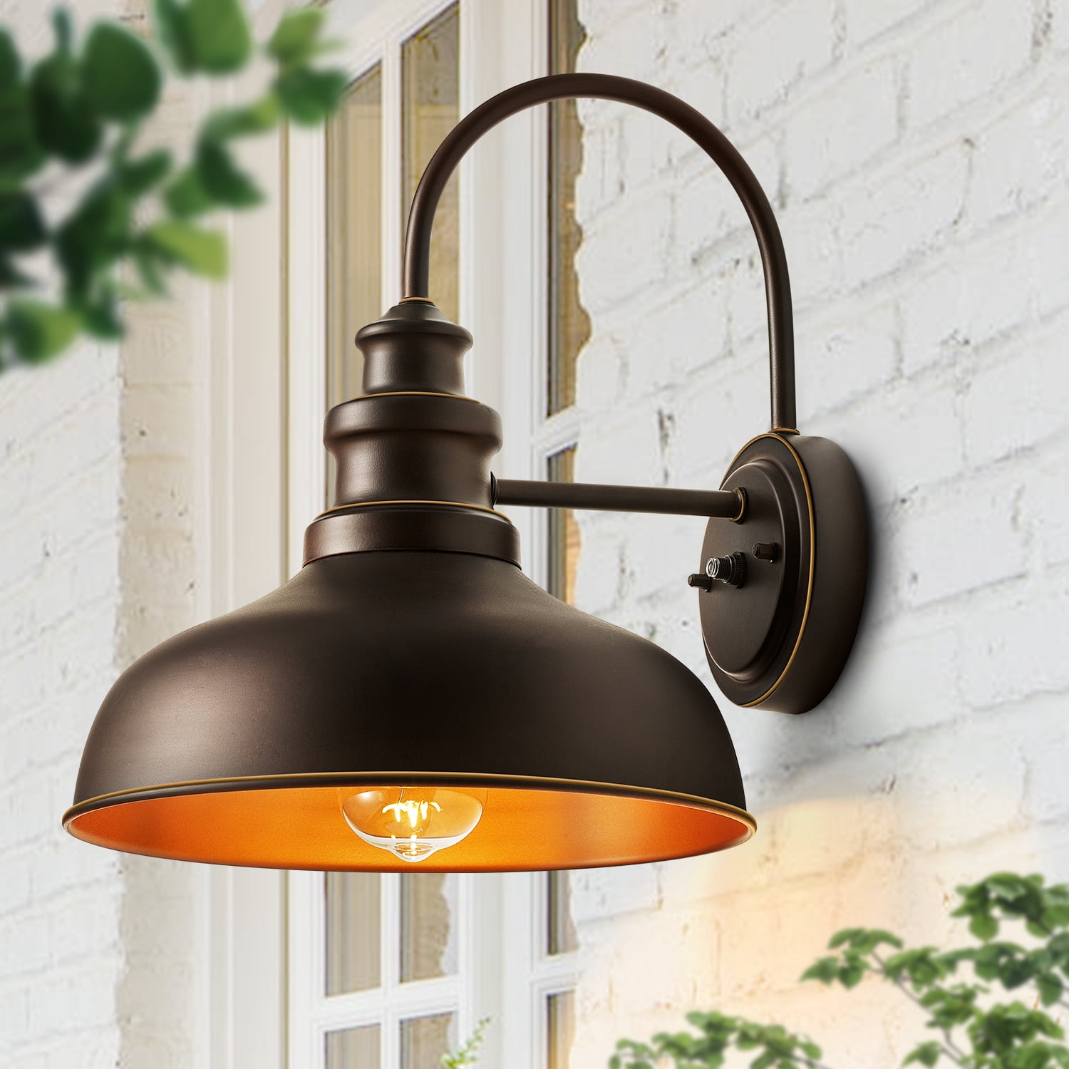 VIANIS Dusk to Dawn Outdoor Barn Lights, Brown Farmhouse Outside Front Porch Light Fixture, 10" ORB Gooseneck Garage Lights Outside, Waterproof Exterior Light Fixture for House, Porch