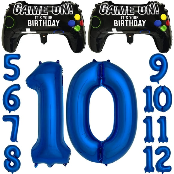 Navy Blue Video game Party Supplies Boys 10th Birthday Party Decorations- 2 Packs game On Balloons with Dark Blue Number 10 Balloon