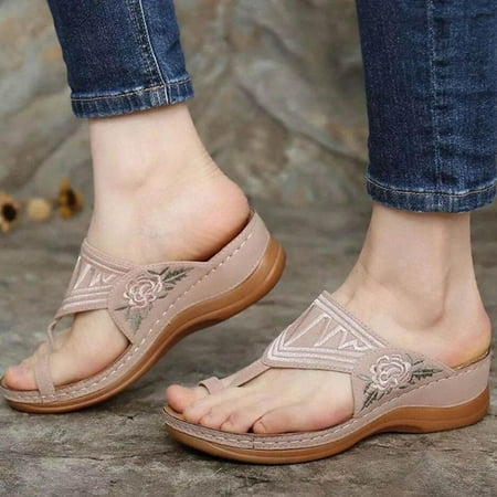 VerPetridure Sandals for Women Plus Size Clip Toe Sandals Summer Beach Flower Flat Sandals Casual Open Toe Shoes