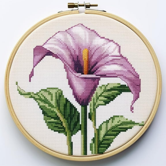 Purple Calla Lily 11CT Stamped Cross Stitch Kits Easy for Beginners Child with Hoop DIY Needlepoint Counted Embroidery Kits Art Craft Wall Decor 12x12IN(3)