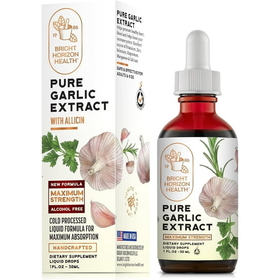 Bright Horizon Health Pure Garlic Extract – Allicin Supplement – Alcohol-Free Formula, Vegan, Raw – Liquid Garlic Oil Drops - 1 fl.oz Bottle