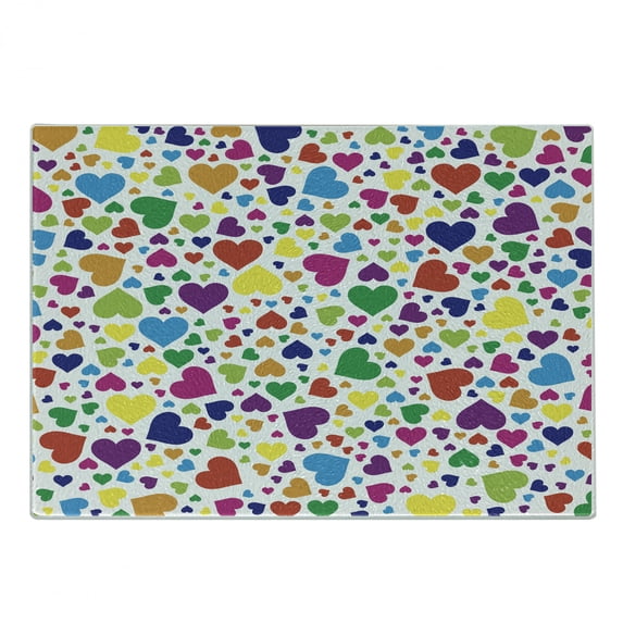 Love Cutting Board, Hearts Rainbow Vibrant Colors Love Honeymoon Theme Joyful Fun Cheering Art Print, Decorative Tempered Glass Cutting and Serving Board, Small Size, Multicolor, by Ambesonne