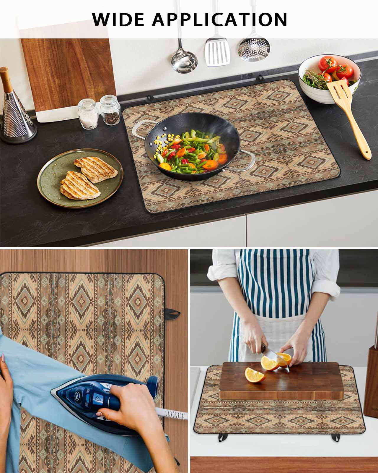 nqOlkjepod Large Induction Cooktop Protector Mat 24"x21", Brown Southwest Stove Top Covers for Electric Stove, Modern Geometric Ethnic Vintage Stove Burner Cover Mats, Glass Top Stove Cover