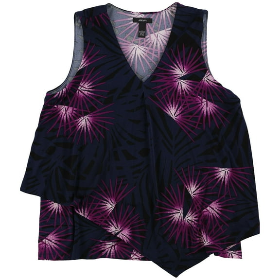 Alfani Womens Palm Sleeveless Blouse Top, Blue, Large
